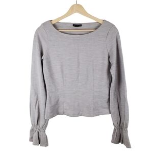 Club Monaco Fitted Wool Sweatshirt Medium Cropped‎ Bell Sleeve Spacedye gray